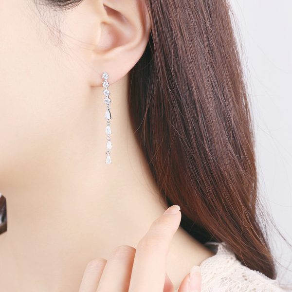 CLUE - Cubic Petal Long Drop Silver Earrings Supply - Image 2